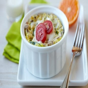Microwaved scrambled eggs and veggies