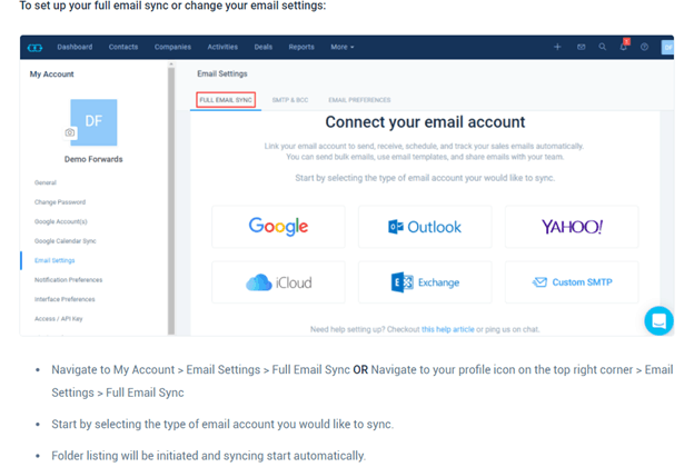 Salesmate email sync