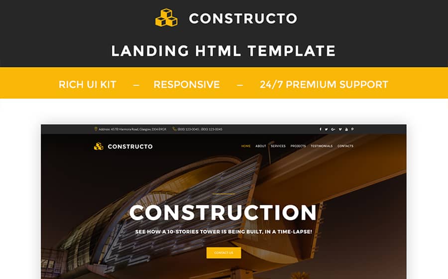 Construction Company Landing HTML Page Template 