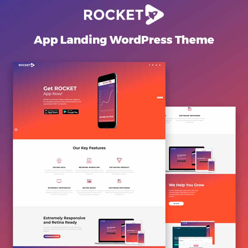 Rocket - Mobile App Landing Page WordPress Theme