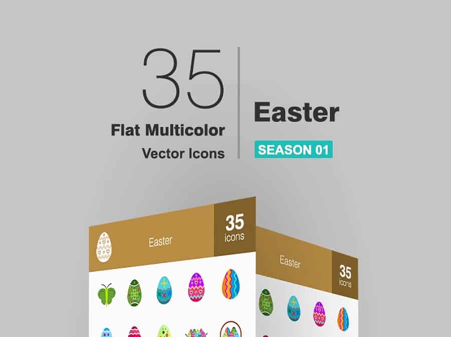 35 Easter Flat Multicolor Iconset Template