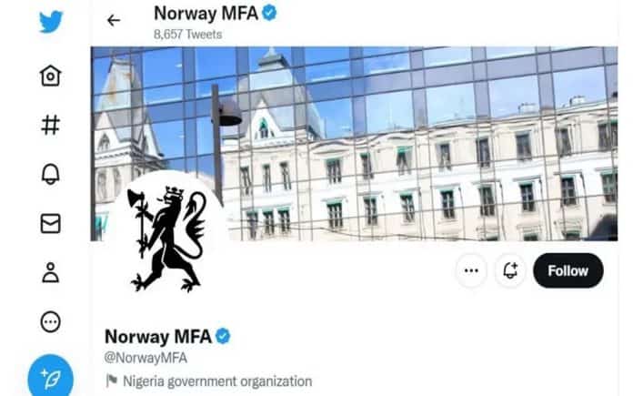 Norwegian Ministry of Foreign Affairs to the support team on Twitter