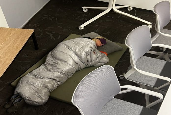 picture of a sleeping employee at Twitte headquarters